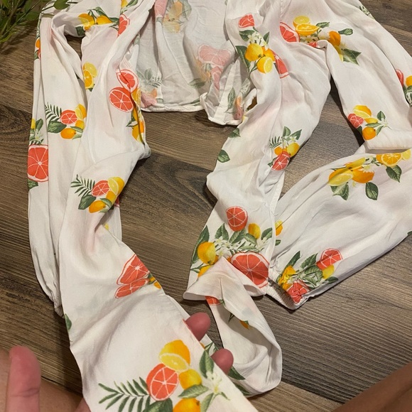 Flower Long Sleeve Front Tie Light Cover Up or Crop Top - Picture 6 of 6